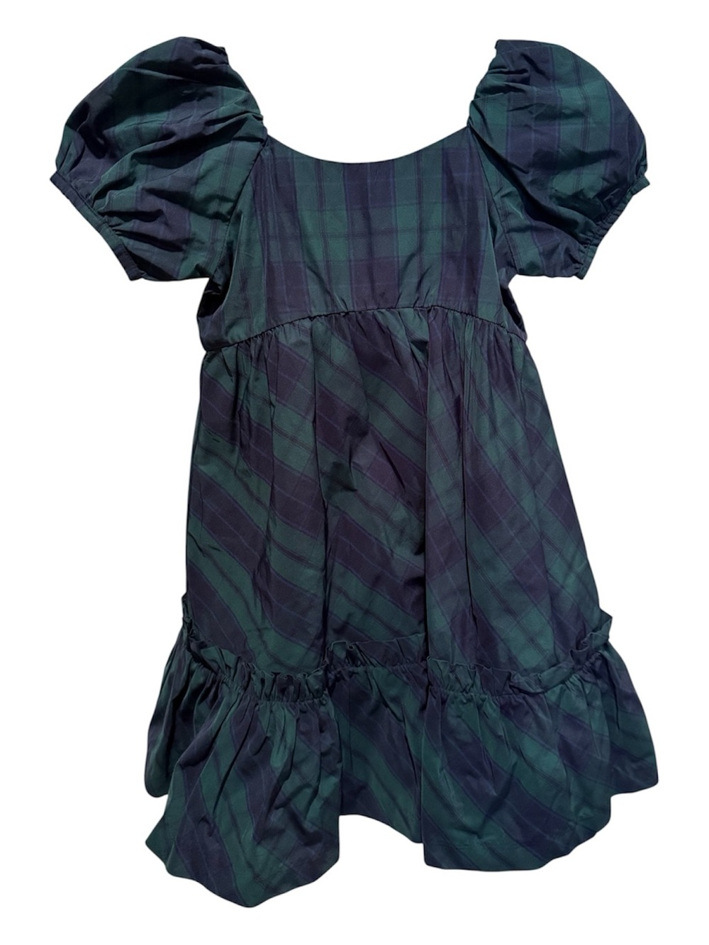 Janie and Jack Green and Navy Plaid Puff-Sleeve Dress